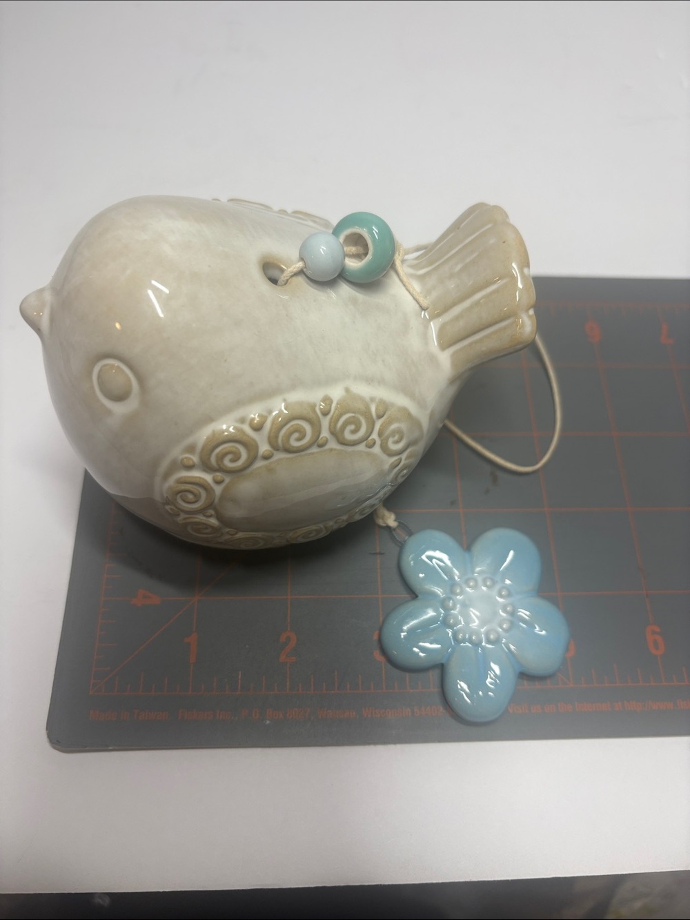 Ceramic Hanging Bird Wind Chime with Blue Flower - Picture 8 of 8